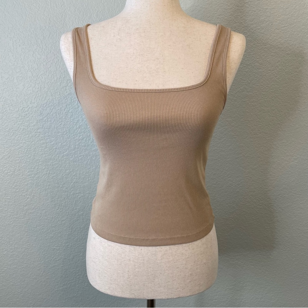 Old Navy Tan Cropped Ribbed Casual Tank Top | Small - Picture 1 of 7